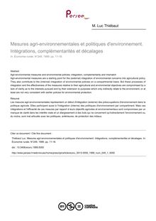 Mesures agri-environnementales et politiques d environnement. Intégrations, complémentarités et décalages - article ; n°1 ; vol.249, pg 11-18