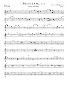Partition ténor viole de gambe 2, octave aigu clef, Fantasia pour 5 violes de gambe, RC 27