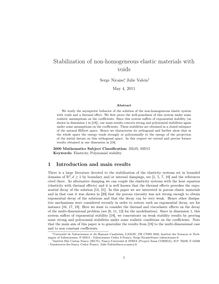 Stabilization of non homogeneous elastic materials with voids