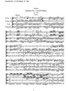 Partition complète, corde quatuor No.7, E♭ major, Mozart, Wolfgang Amadeus