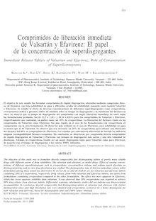 Comprimidos de liberación inmediata de Valsartán y Efavirenz: El papel de la concentración de superdisgregantes (Immediate Release Tablets of Valsartan and Efavirenz: Role of Concentration of Superdisintegrants)