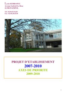 PROJET D ETABLISSEMENT AXES DE PRIORITE 2009-2010