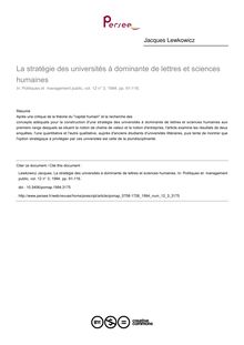 La stratégie des universités à dominante de lettres et sciences humaines - article ; n°3 ; vol.12, pg 91-116