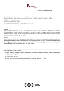 Sociologie de l éthique professionnelle. contribution à la réflexion théorique - article ; n°1 ; vol.7, pg 7-33