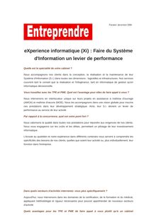 eXperience informatique (Xi) : Faire du Système d Information un levier de performance