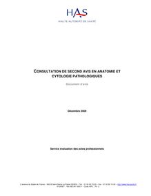 Consultation de second avis en anatomie et cytologie pathologiques - Document Avis Second avis en anatomie et cytologie pathologiques