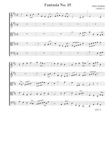 Partition Fantasia VdGS No.15 - partition complète (Tr Tr T T B), fantaisies pour 5 violes de gambe par John Jenkins