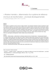 « Rotation mentale », détermination d un système de référence et erreurs de transformation : une étude développementale - article ; n°1 ; vol.105, pg 47-62