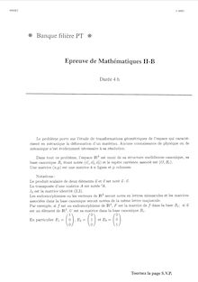 Mathématiques II-B 1999 Classe Prepa PT Banque Filière PT