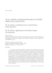 Adorno: aportaciones para una teoría crítica de la educación