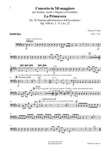 Partition Basses, violon Concerto en E major, RV 269, La primavera (Spring) from Le quattro stagioni (The Four Seasons)