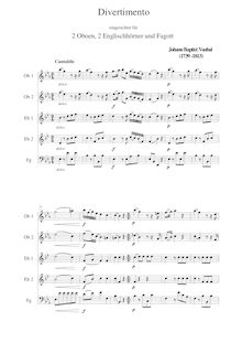 Partition Transcription pour two hautbois, two Cor Anglais, basson: Score, parties, Divertimento