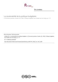 La soutenabilité de la politique budgétaire - article ; n°3 ; vol.104, pg 1-17