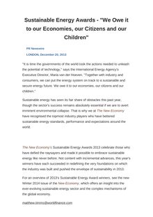 Sustainable Energy Awards - "We Owe it to our Economies, our Citizens and our Children"