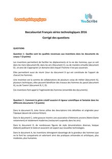 Baccalauréat Français 2016 séries technologiques corrigé des questions
