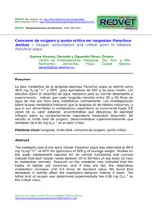 Consumo de oxígeno y punto crítico en langostas Panulirus argus - Oxygen consumption and critical point in lobsters Panulirus argus