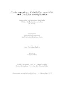 Cyclic coverings, Calabi-Yau manifolds and complex multiplication [Elektronische Ressource] / von Jan Christian Rohde