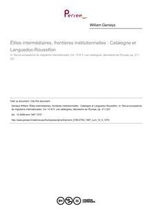 Élites intermédiaires, frontières institutionnelles : Catalogne et Languedoc-Roussillon - article ; n°3 ; vol.13, pg 211-227