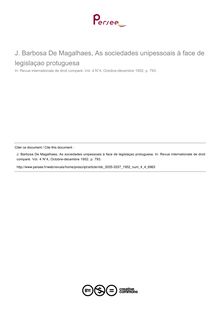 J. Barbosa De Magalhaes, As sociedades unipessoais à face de legislaçao protuguesa - note biblio ; n°4 ; vol.4, pg 793-793