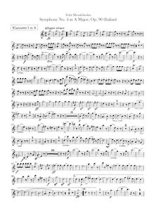 Partition clarinette 1 (A), 1 (B♭), 2 (A), 2 (B♭), Symphony No.4 en A major