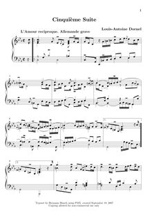 Partition  No.5 en C minor, Pièces de clavecin, Dornel, Antoine