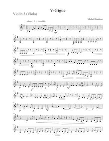 Partition violon 3 (pour viole de gambe),  No.1 en G major, G major par Michel Rondeau