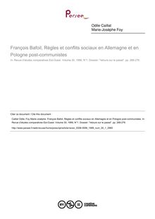 François Bafoil, Règles et conflits sociaux en Allemagne et en Pologne post­communistes  ; n°1 ; vol.30, pg 268-276