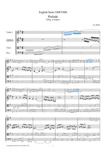 Partition viole de gambe aigue 2, anglais  No.1, BWV 806, A major