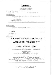 Gestion administrative, comptable et commerciale 2001 BTS Assistant de gestion de PME-PMI (AG)