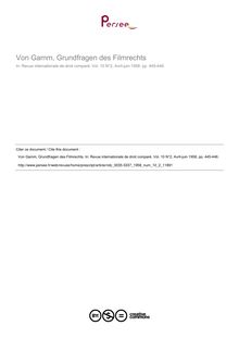 Von Gamm, Grundfragen des Filmrechts - note biblio ; n°2 ; vol.10, pg 445-446