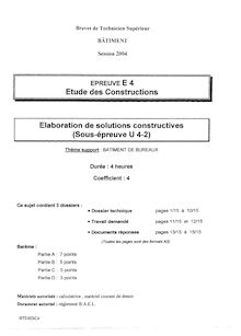 Elaboration de solutions constructives 2004 BTS Bâtiment