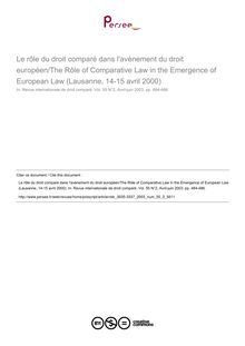 Le rôle du droit comparé dans l avènement du droit européen/The Rôle of Comparative Law in the Emergence of European Law (Lausanne, 14-15 avril 2000) - note biblio ; n°2 ; vol.55, pg 484-486