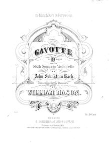 Partition Gavotte I seulement, violoncelle  No.6, D major, Bach, Johann Sebastian