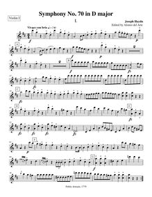 Partition violons I, Symphony Hob.I:70, D major, Symphony VII, Haydn, Joseph