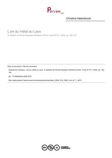 L art du métal au Laos - article ; n°1 ; vol.87, pg 109-124