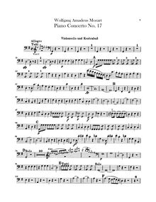 Partition violoncelles / Basses, Piano Concerto No.17, G major, Mozart, Wolfgang Amadeus