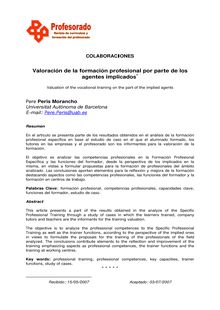 Valoración de la formación profesional por parte de los agentes implicados (Valuation of the vocational training on the part of the implied agents)