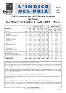 Lindice mensuel des prix en Martinique entre février et avril 2009 : -0,6%