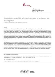 Russie-Biélorussie-CEI : efforts d intégration et tendances à la désintégration - article ; n°1 ; vol.63, pg 93-108