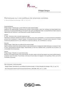 Remarques sur une politique de sciences sociales - article ; n°1 ; vol.2, pg 3-13