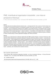 PME, incertitude et organisation industrielle : une mise en perspective théorique  - article ; n°1 ; vol.67, pg 40-58