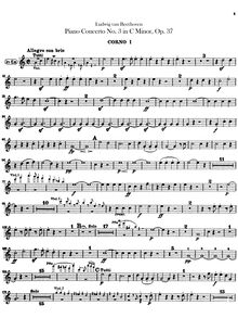 Partition cor 1, 2 (en E♭, E), Piano Concerto No.3, C Minor, Beethoven, Ludwig van
