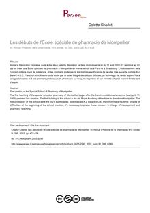 Les débuts de l École spéciale de pharmacie de Montpellier - article ; n°339 ; vol.91, pg 427-438