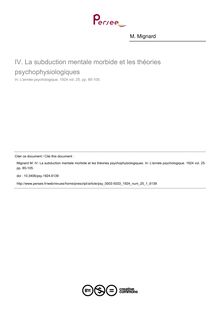 La subduction mentale morbide et les théories psychophysiologiques - article ; n°1 ; vol.25, pg 85-105