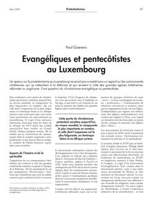Evangéliques et pentecôtistes au Luxembourg