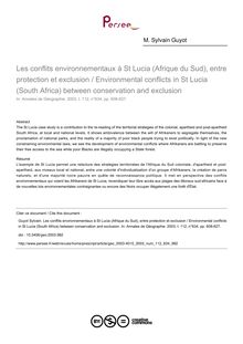 Les conflits environnementaux à St Lucia (Afrique du Sud), entre protection et exclusion / Environmental conflicts in St Lucia (South Africa) between conservation and exclusion - article ; n°634 ; vol.112, pg 608-627