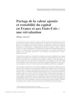 Partage de la valeur ajoutée et rentabilité du capital en France et aux États-Unis : une réévaluation ; suivi d un commentaire de Xavier Timbeau - article ; n°1 ; vol.363, pg 167-189