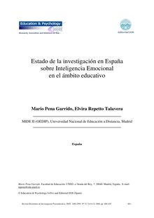 Estado de la investigación en España sobre Inteligencia Emocional en el ámbito educativo (The state of research on Emotional Intelligence in Spain)