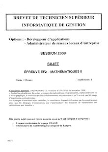 Mathématiques II 2008 BTS Informatique de gestion