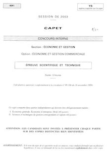 Epreuve scientifique et technique 2003 Economie et gestion CAPET (Interne)